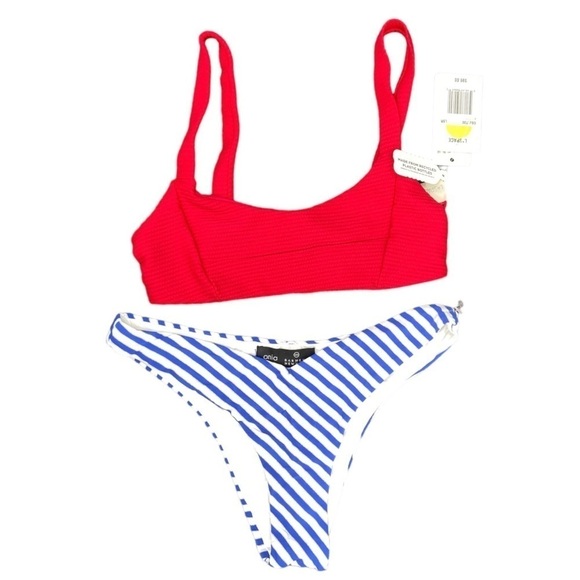 L*Space Jess Bikini Top Red/ Onia Chiara Bikini Bottom Lurex Stripe NWT - Picture 1 of 12